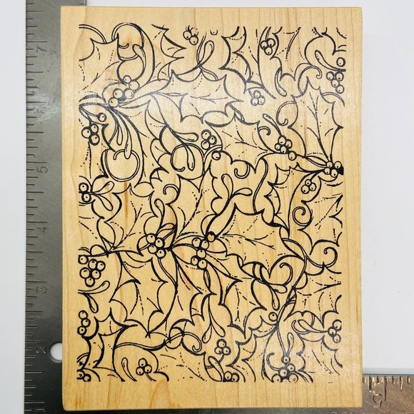 Christmas Holly Berries with Leaves Wood Stamp - Picture 2 of 5